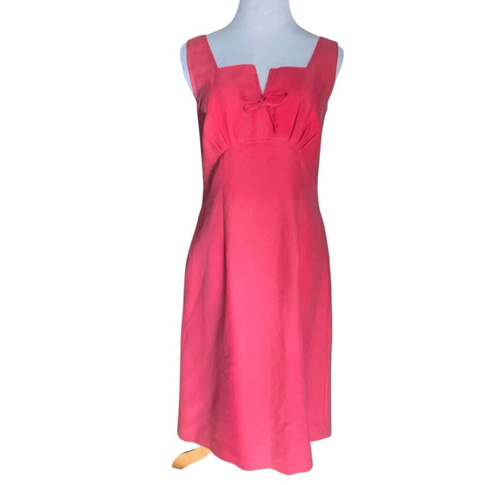 TRIO NEW‎ YORK SILK BLEND V NECK SLEEVELESS SHEATH PLEATED DRESS PINK WOMEN SZ 6